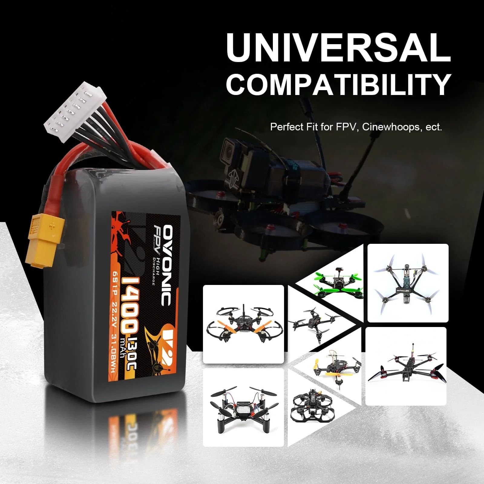 Ovonic 6S 1400mAh 130C LiPo Ba - đánh giá và giá Drone Frame 5 Inch